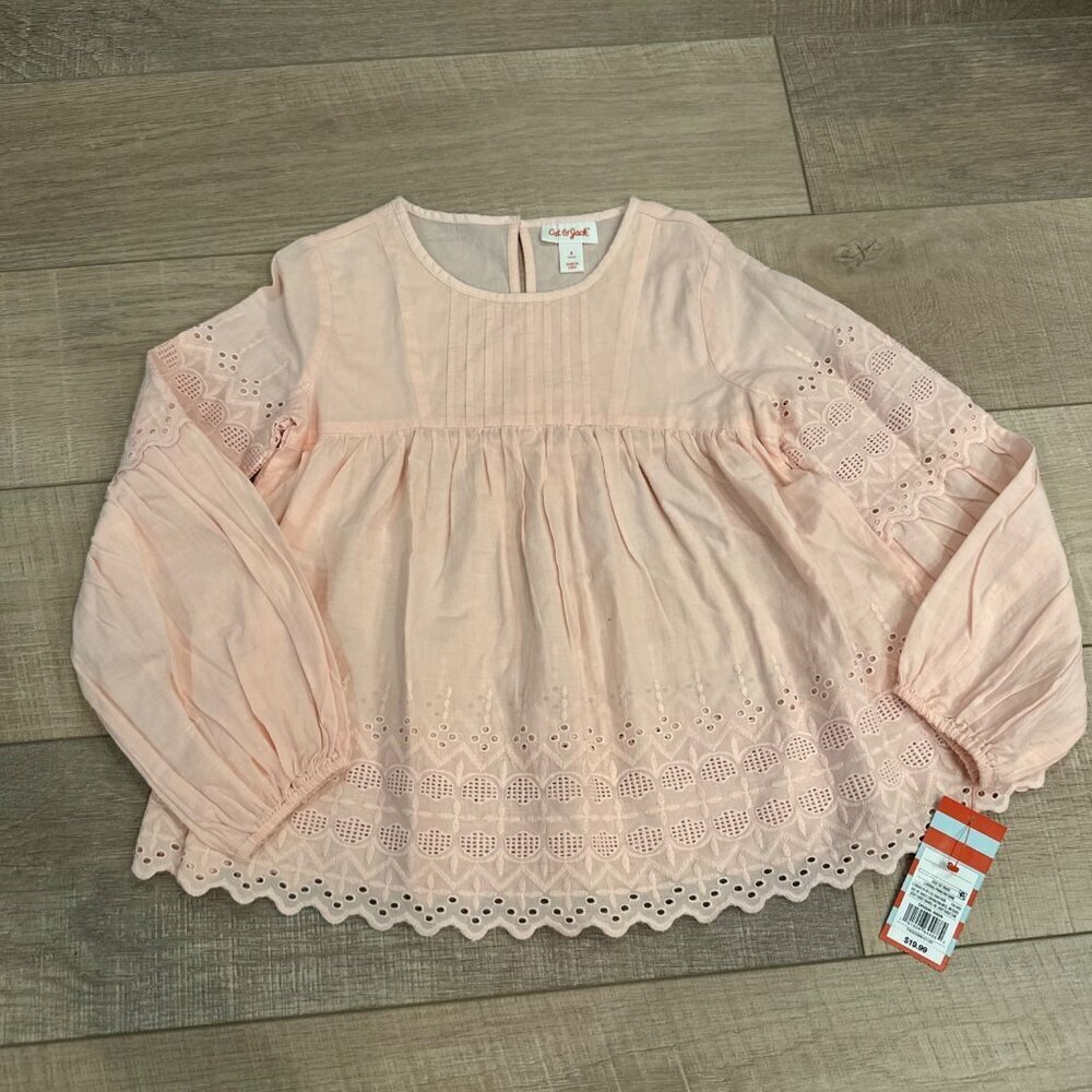 CAT & JACK GIRLS SMALL 5/6 PINK ISLET BLOUSE SHIRT NEW